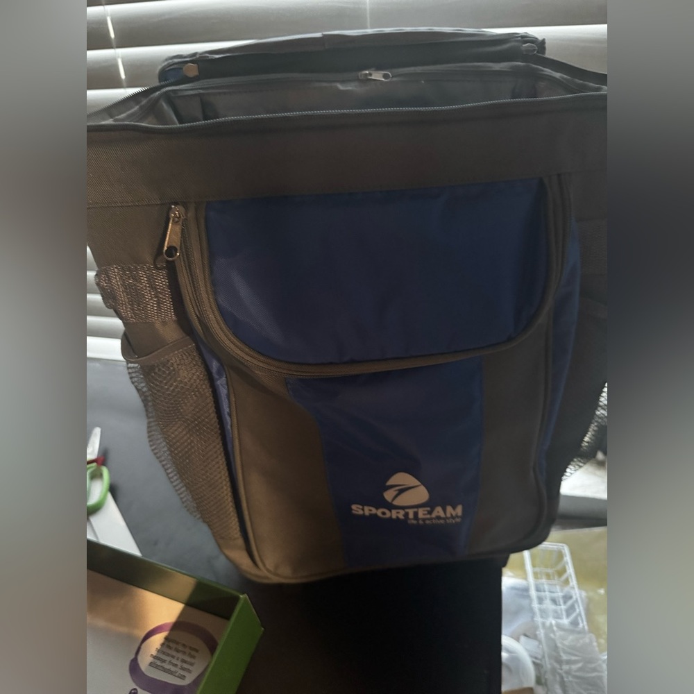 Gray and Blue Rolling Cooler bag